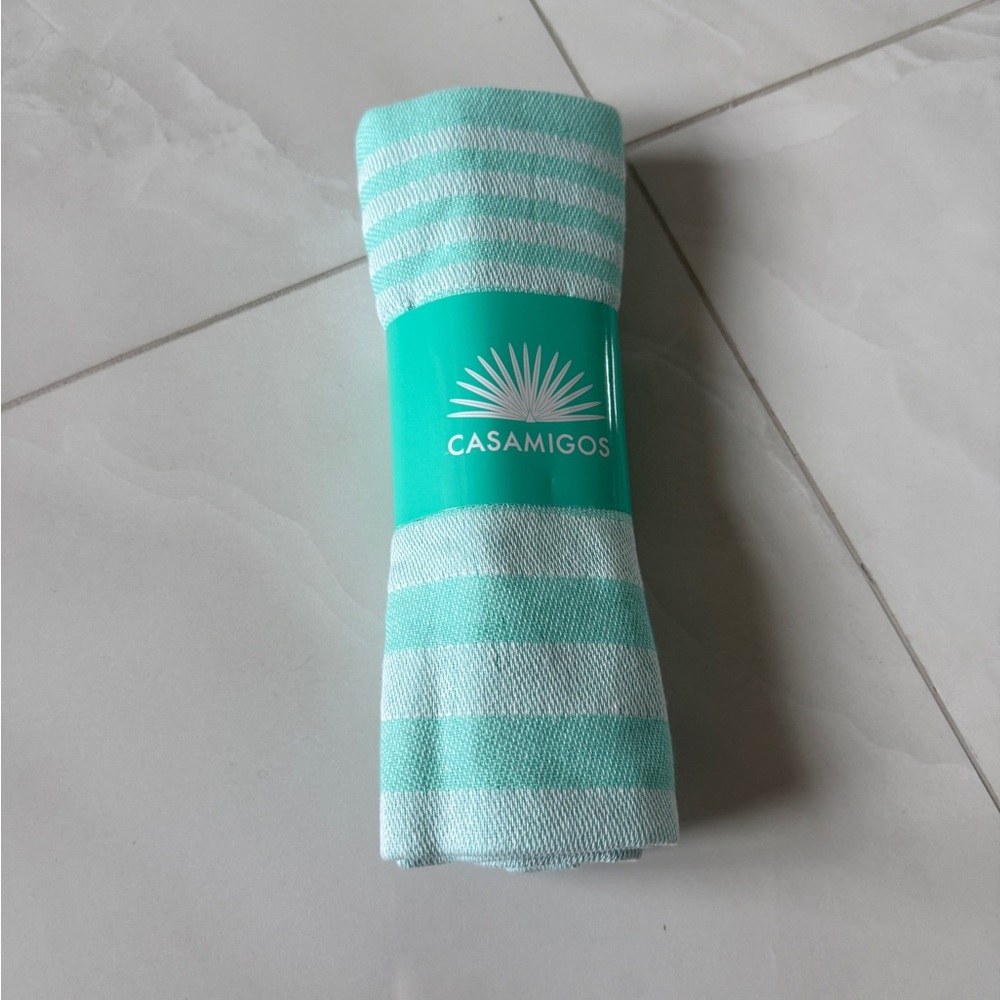 Casamigos Beach Towel Turquoise Striped Turkish Towel with Fringe